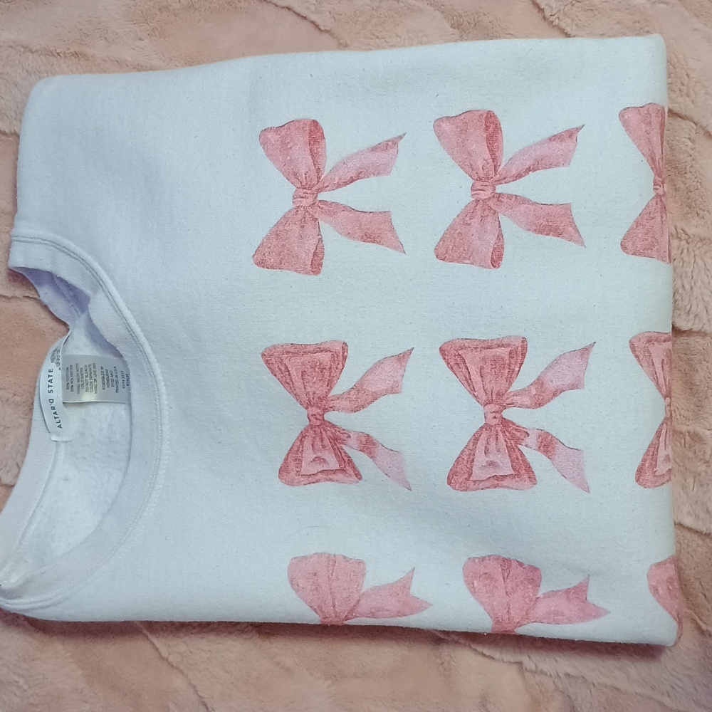 Altar'd State White Sweatshirt, Pink Bows